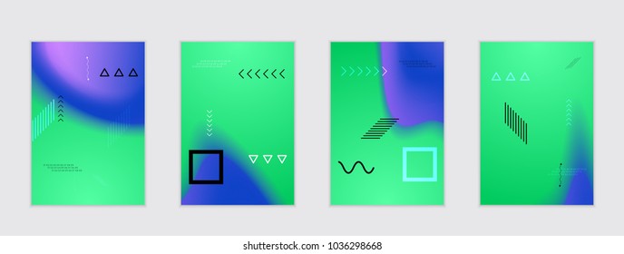 Abstract cover template with black geometric shapes. Poster with gradient neon colored  curved glow fluid shape. Liquid bright colors.
