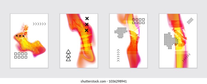 Abstract cover template with black geometric shapes. Poster with gradient neon colored  curved glow fluid shape. Liquid bright colors.