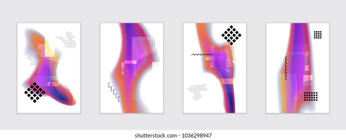 Abstract cover template with black geometric shapes. Poster with gradient neon colored  curved glow fluid shape. Liquid bright colors.