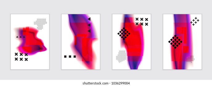 Abstract cover template with black geometric shapes. Poster with gradient neon colored  curved glow fluid shape. Liquid bright colors.