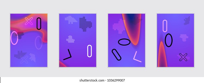 Abstract cover template with black geometric shapes. Poster with gradient neon colored  curved glow fluid shape. Liquid bright colors.
