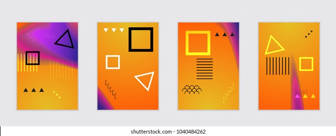 Abstract cover template with black geometric shapes. Poster with gradient neon colored  curved glow fluid shape. Liquid bright colors.