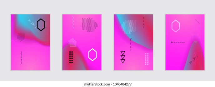 Abstract cover template with black geometric shapes. Poster with gradient neon colored  curved glow fluid shape. Liquid bright colors.
