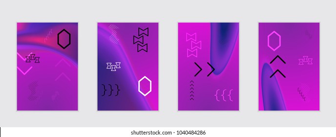 Abstract cover template with black geometric shapes. Poster with gradient neon colored  curved glow fluid shape. Liquid bright colors.