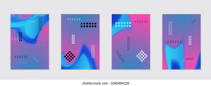 Abstract cover template with black geometric shapes. Poster with gradient neon colored  curved glow fluid shape. Liquid bright colors.