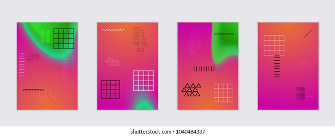 Abstract cover template with black geometric shapes. Poster with gradient neon colored  curved glow fluid shape. Liquid bright colors.