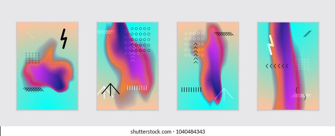 Abstract cover template with black geometric shapes. Poster with gradient neon colored  curved glow fluid shape. Liquid bright colors.