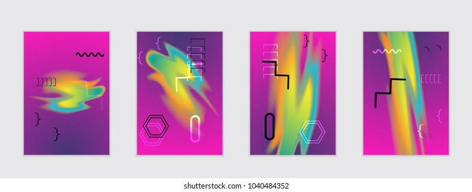 Abstract cover template with black geometric shapes. Poster with gradient neon colored  curved glow fluid shape. Liquid bright colors.