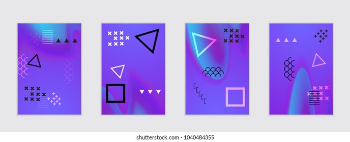 Abstract cover template with black geometric shapes. Poster with gradient neon colored  curved glow fluid shape. Liquid bright colors.