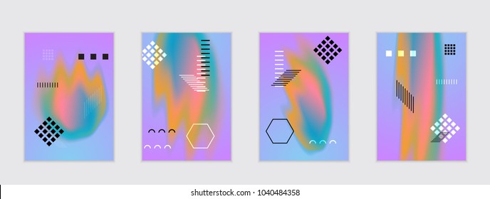 Abstract cover template with black geometric shapes. Poster with gradient neon colored  curved glow fluid shape. Liquid bright colors.