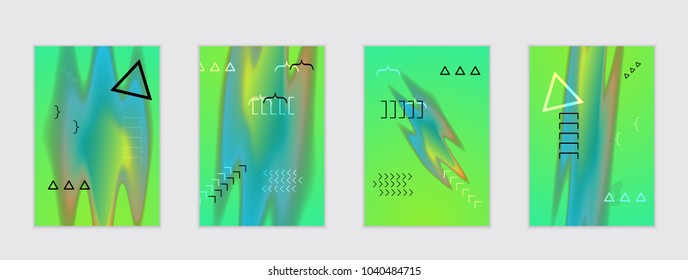 Abstract cover template with black geometric shapes. Poster with gradient neon colored  curved glow fluid shape. Liquid bright colors.