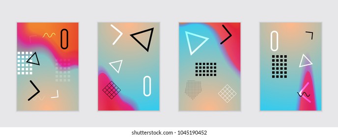 Abstract cover template with black geometric shapes. Poster with gradient neon colored  curved glow fluid shape. Liquid bright colors.