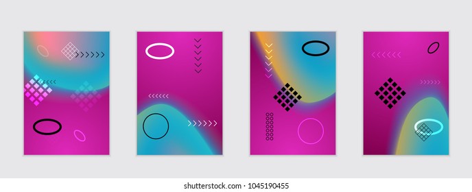 Abstract cover template with black geometric shapes. Poster with gradient neon colored  curved glow fluid shape. Liquid bright colors.