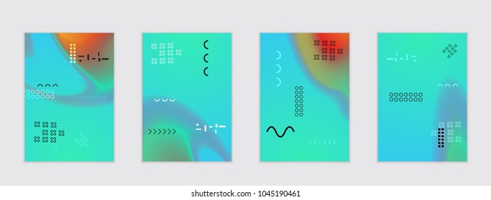 Abstract cover template with black geometric shapes. Poster with gradient neon colored  curved glow fluid shape. Liquid bright colors.