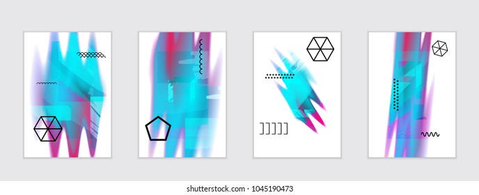 Abstract cover template with black geometric shapes. Poster with gradient neon colored  curved glow fluid shape. Liquid bright colors.
