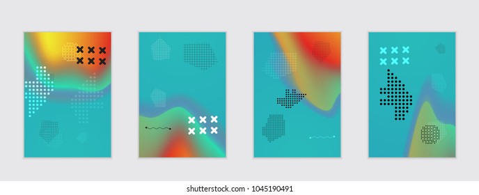 Abstract cover template with black geometric shapes. Poster with gradient neon colored  curved glow fluid shape. Liquid bright colors.