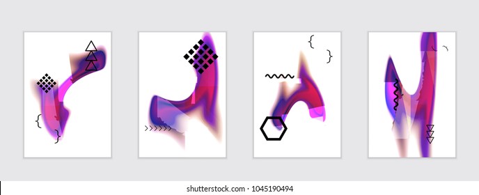 Abstract cover template with black geometric shapes. Poster with gradient neon colored  curved glow fluid shape. Liquid bright colors.