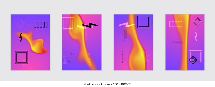 Abstract cover template with black geometric shapes. Poster with gradient neon colored  curved glow fluid shape. Liquid bright colors.