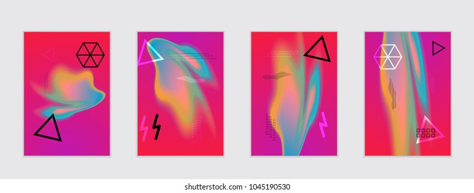 Abstract cover template with black geometric shapes. Poster with gradient neon colored  curved glow fluid shape. Liquid bright colors.