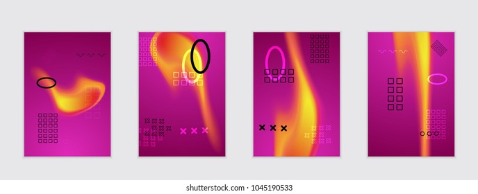 Abstract cover template with black geometric shapes. Poster with gradient neon colored  curved glow fluid shape. Liquid bright colors.