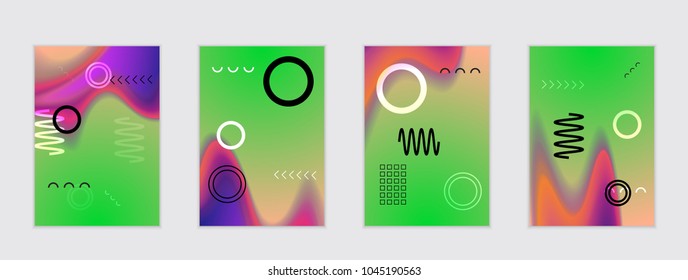 Abstract cover template with black geometric shapes. Poster with gradient neon colored  curved glow fluid shape. Liquid bright colors.