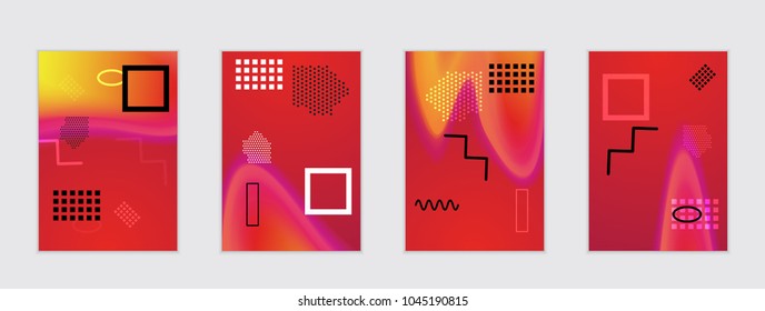 Abstract cover template with black geometric shapes. Poster with gradient neon colored  curved glow fluid shape. Liquid bright colors.