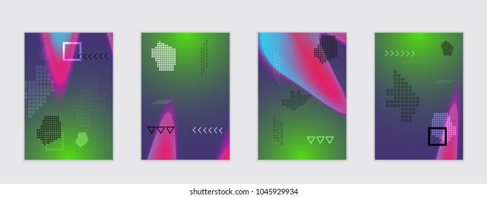 Abstract cover template with black geometric shapes. Poster with gradient neon colored  curved glow fluid shape. Liquid bright colors.