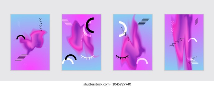 Abstract cover template with black geometric shapes. Poster with gradient neon colored  curved glow fluid shape. Liquid bright colors.