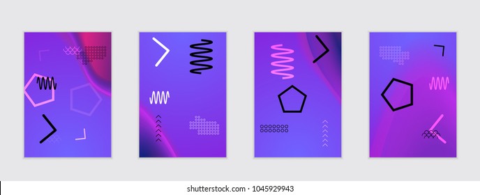 Abstract cover template with black geometric shapes. Poster with gradient neon colored  curved glow fluid shape. Liquid bright colors.