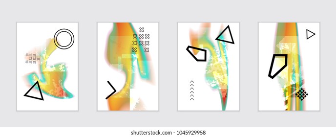 Abstract cover template with black geometric shapes. Poster with gradient neon colored  curved glow fluid shape. Liquid bright colors.