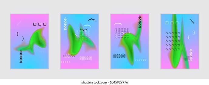 Abstract cover template with black geometric shapes. Poster with gradient neon colored  curved glow fluid shape. Liquid bright colors.