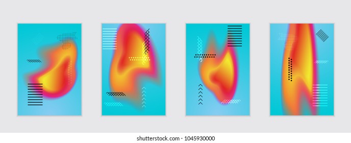 Abstract cover template with black geometric shapes. Poster with gradient neon colored  curved glow fluid shape. Liquid bright colors.