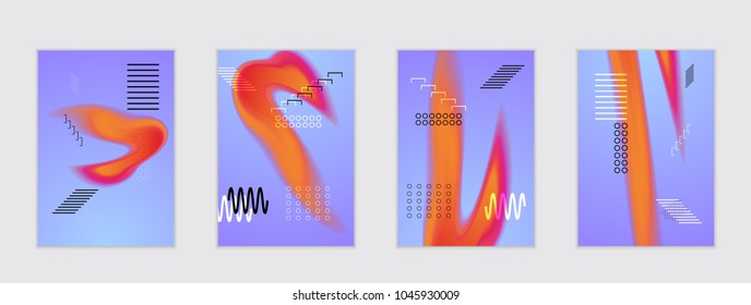 Abstract cover template with black geometric shapes. Poster with gradient neon colored  curved glow fluid shape. Liquid bright colors.