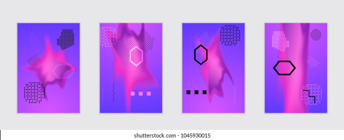Abstract cover template with black geometric shapes. Poster with gradient neon colored  curved glow fluid shape. Liquid bright colors.