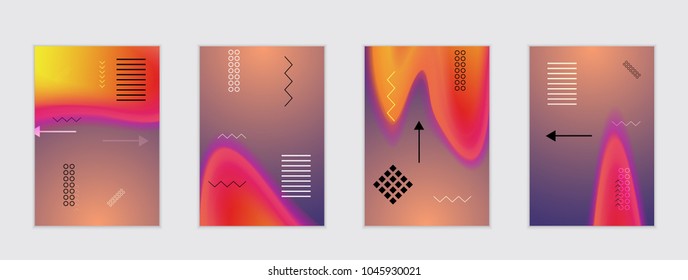 Abstract cover template with black geometric shapes. Poster with gradient neon colored  curved glow fluid shape. Liquid bright colors.