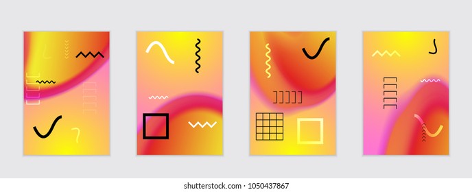 Abstract cover template with black geometric shapes. Poster with gradient neon colored  curved glow fluid shape. Liquid bright colors.