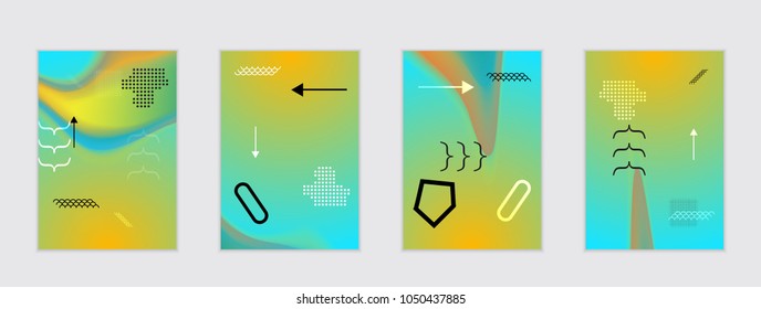 Abstract cover template with black geometric shapes. Poster with gradient neon colored  curved glow fluid shape. Liquid bright colors.