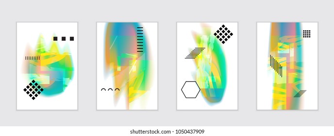 Abstract cover template with black geometric shapes. Poster with gradient neon colored  curved glow fluid shape. Liquid bright colors.