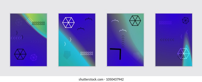Abstract cover template with black geometric shapes. Poster with gradient neon colored  curved glow fluid shape. Liquid bright colors.