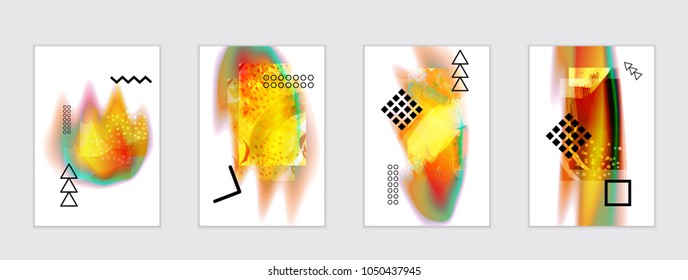 Abstract cover template with black geometric shapes. Poster with gradient neon colored  curved glow fluid shape. Liquid bright colors.