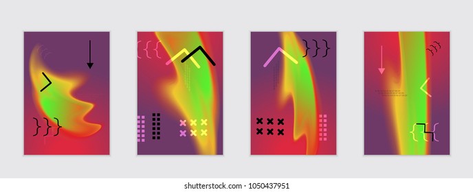 Abstract cover template with black geometric shapes. Poster with gradient neon colored  curved glow fluid shape. Liquid bright colors.