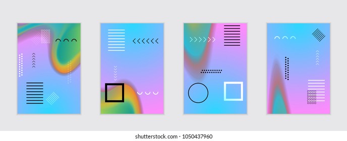 Abstract cover template with black geometric shapes. Poster with gradient neon colored  curved glow fluid shape. Liquid bright colors.