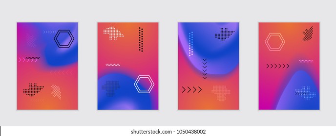 Abstract cover template with black geometric shapes. Poster with gradient neon colored  curved glow fluid shape. Liquid bright colors.