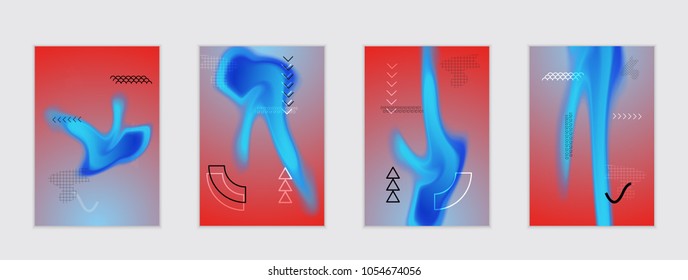 Abstract cover template with black geometric shapes. Poster with gradient neon colored  curved glow fluid shape. Liquid bright colors.