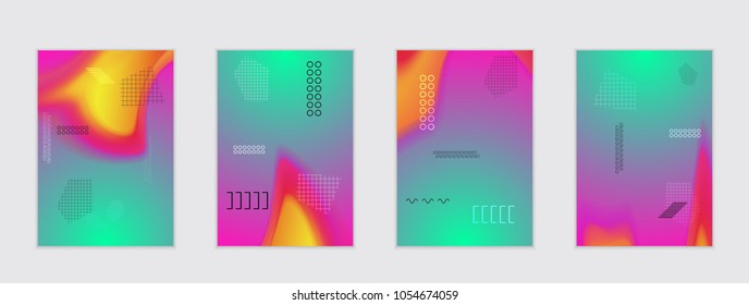 Abstract cover template with black geometric shapes. Poster with gradient neon colored  curved glow fluid shape. Liquid bright colors.