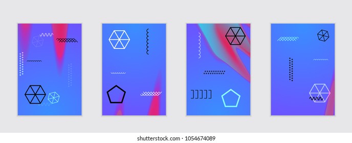 Abstract cover template with black geometric shapes. Poster with gradient neon colored  curved glow fluid shape. Liquid bright colors.