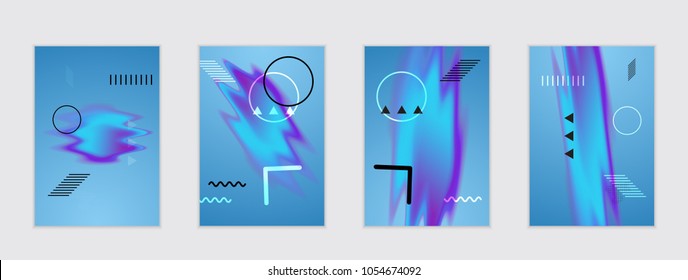Abstract cover template with black geometric shapes. Poster with gradient neon colored  curved glow fluid shape. Liquid bright colors.