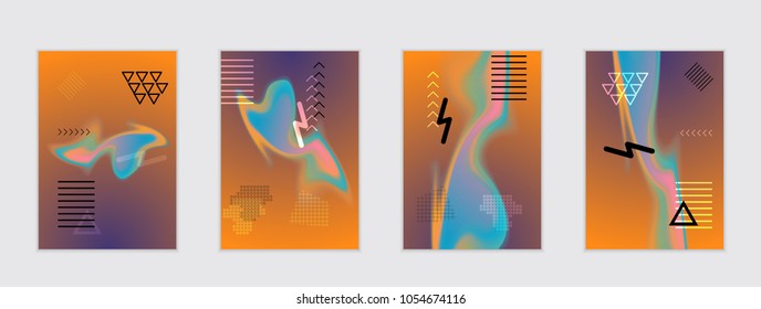 Abstract cover template with black geometric shapes. Poster with gradient neon colored  curved glow fluid shape. Liquid bright colors.