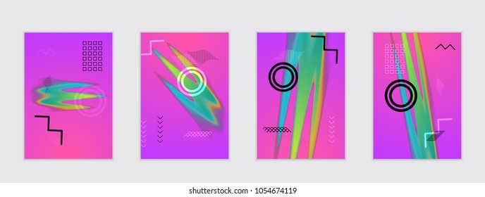 Abstract cover template with black geometric shapes. Poster with gradient neon colored  curved glow fluid shape. Liquid bright colors.