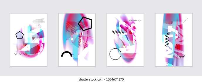 Abstract cover template with black geometric shapes. Poster with gradient neon colored  curved glow fluid shape. Liquid bright colors.